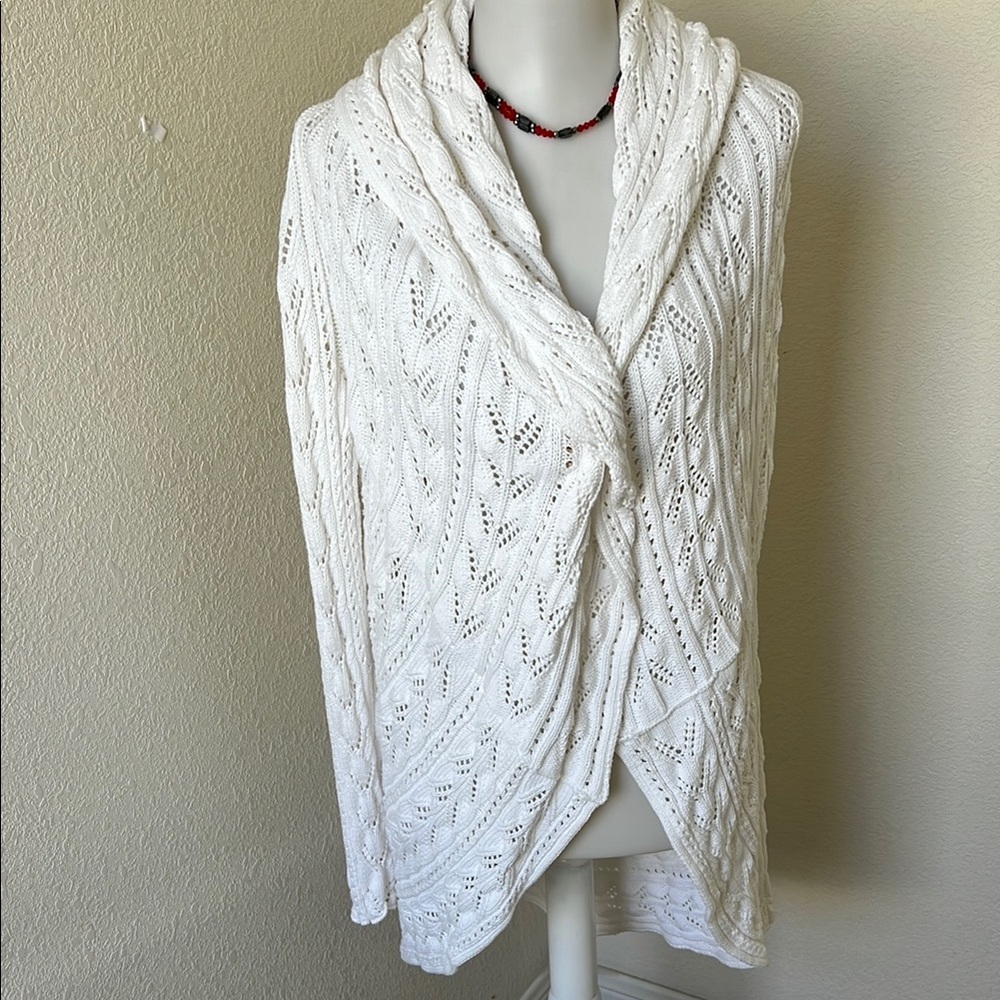 Elegant White CAbi Cable Knit Sweater.